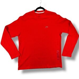 Lacoste Waffle Knit 100% Cotton Long Sleeve Thermal Shirt Size XL Cherry Red